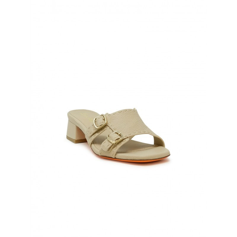 Santoni Beige Leather Backless Sandal