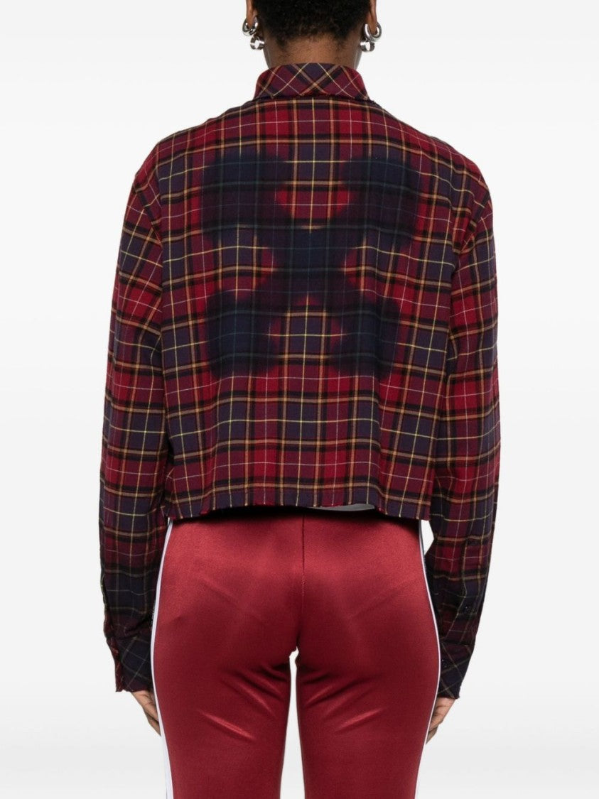 Off-White Cropped Plaid Shirt With Graphic Print