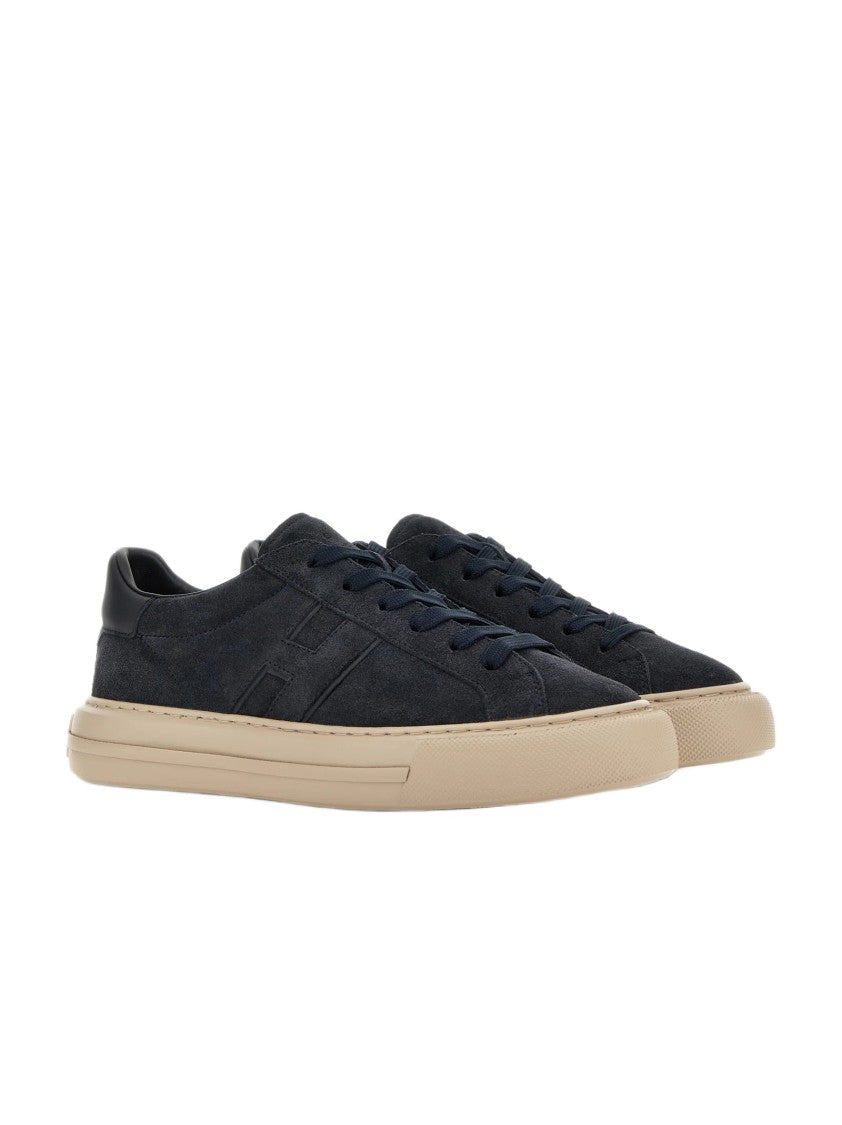 Hogan Low-Top Navy Suede Sneakers With Contrast Rubber Sole