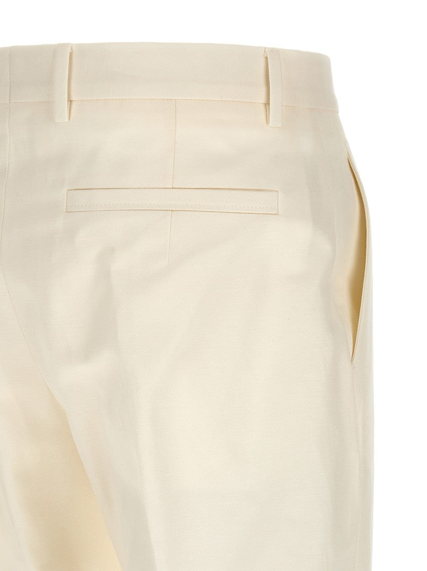Zegna Tailored Cotton-Linen Blend Formal Trousers With Front Pleats
