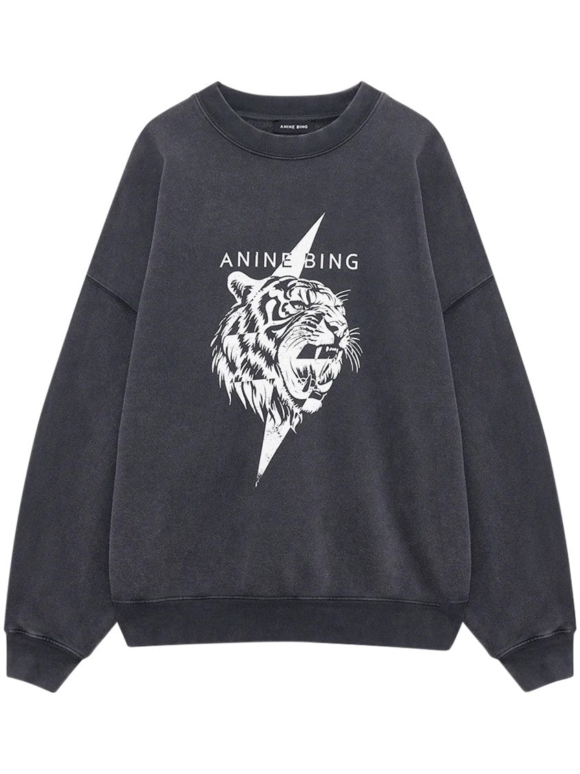 Anine Bing Relaxed Fit Black Sweatshirt With Roaring Tiger Graphic