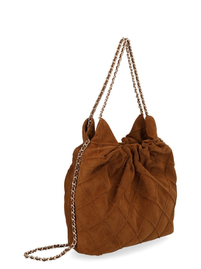 Tory Burch Warm Brown Fleming Ruched Chain Handbag