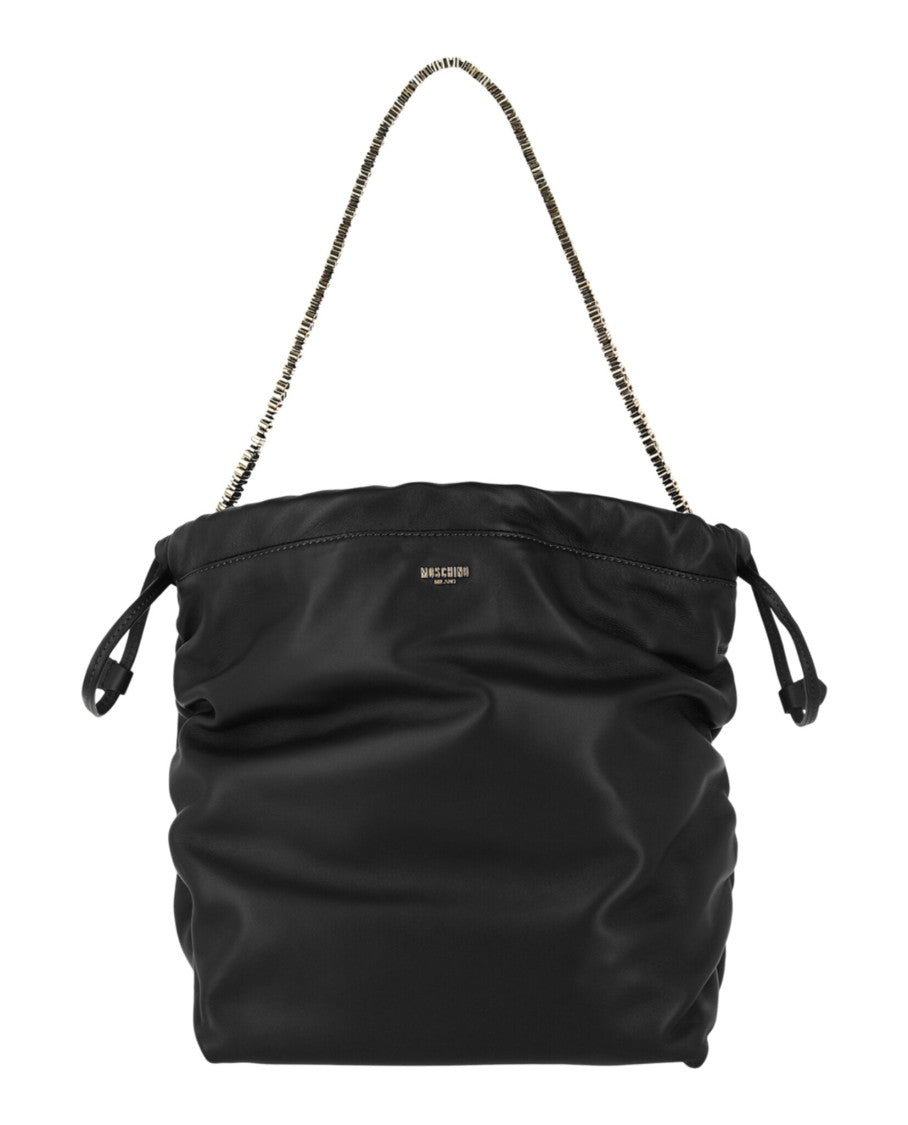 Moschino Drawstring Lettering Chain Shoulder Bag