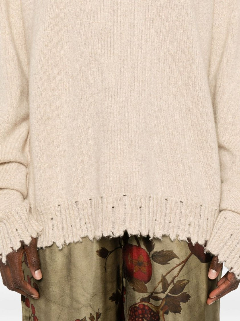 Uma Wang Ribbed Turtleneck Cashmere Sweater With Fringed Finish