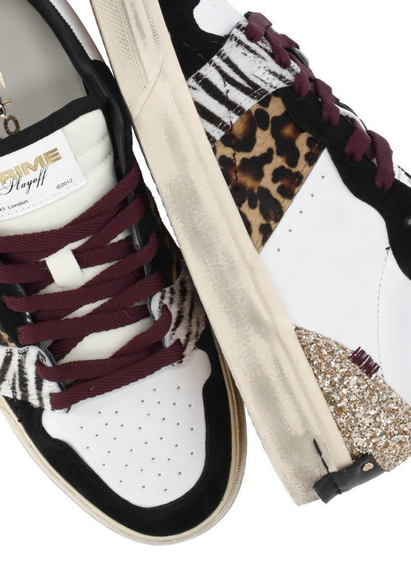 Crime London White Playoff Suede Animal Print Leather Sneakers