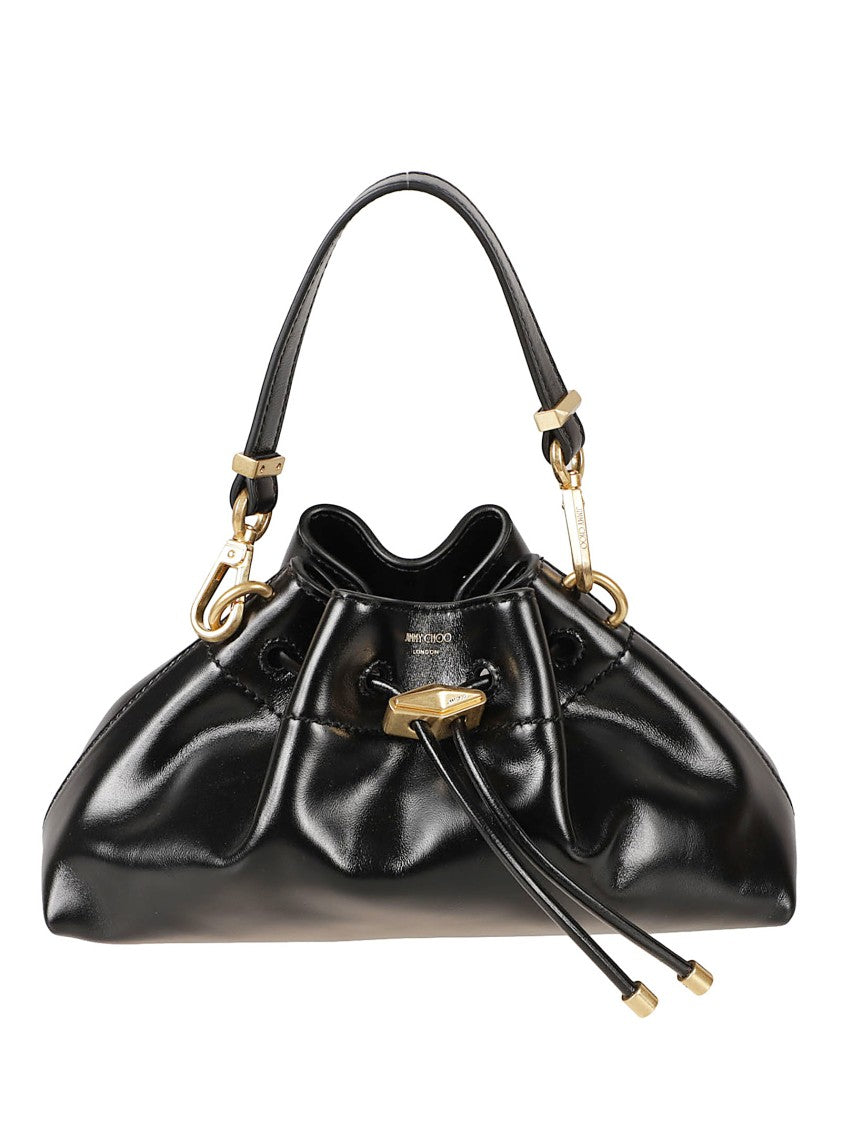 Jimmy Choo Black Leather Handbag With Gathered Silhouette And Gold Accents
