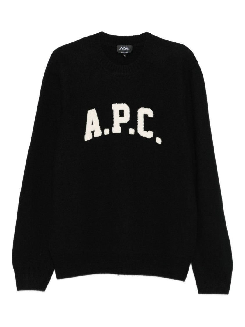 A.P.C. Crew Neck Black Sweater With Bold Lettering