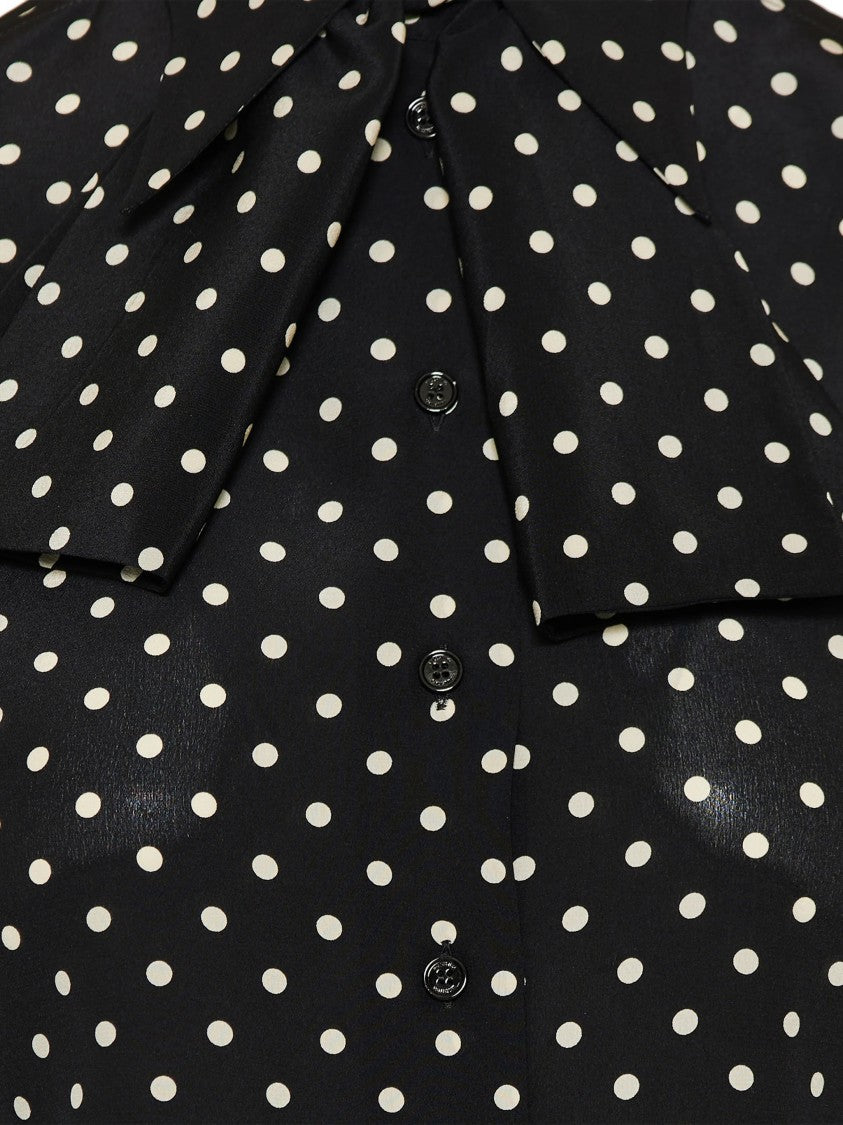 Valentino Black Polka Dot Silk Bow Shirt