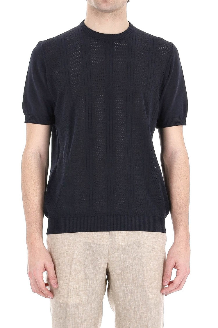 Drumohr Textured Knit Cotton T-Shirt With Ribbed Trims