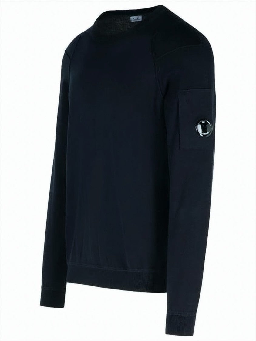 C.P. Company Crewneck Black Cotton Sweater With Distinctive Patch Pocket