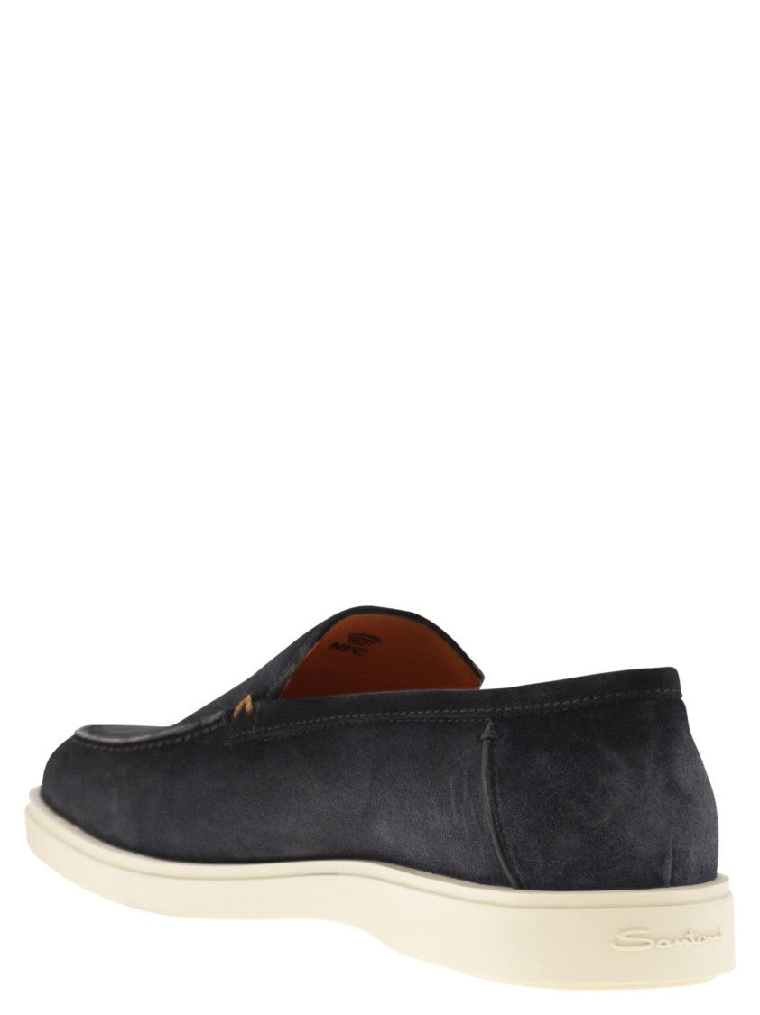 Santoni Suede Moccasin With Contrast Detailing