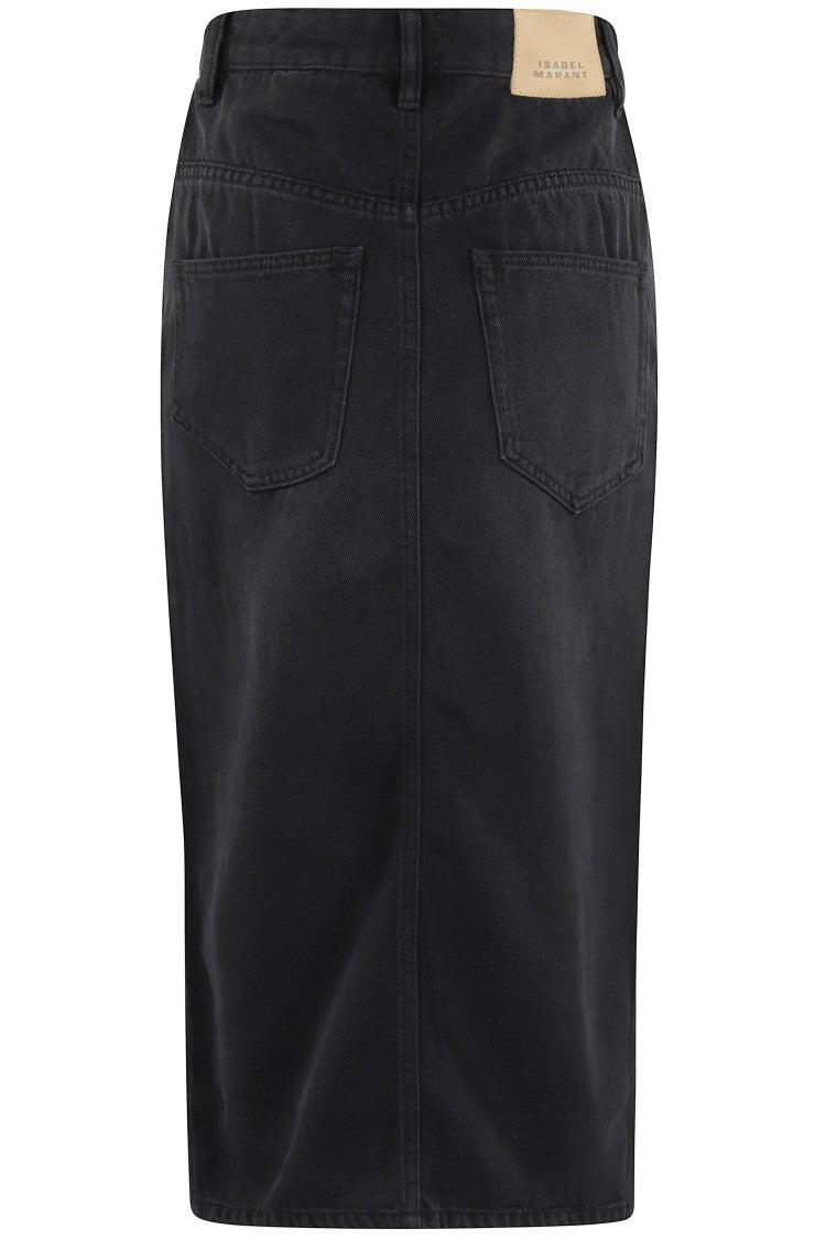 Isabel Marant Faded Black Midi Skirt With Five-Pocket Design And Front Slit