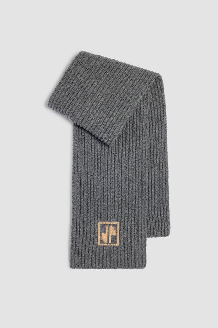 Patou Rib Knit Storm Grey Wool-Cashmere Scarf