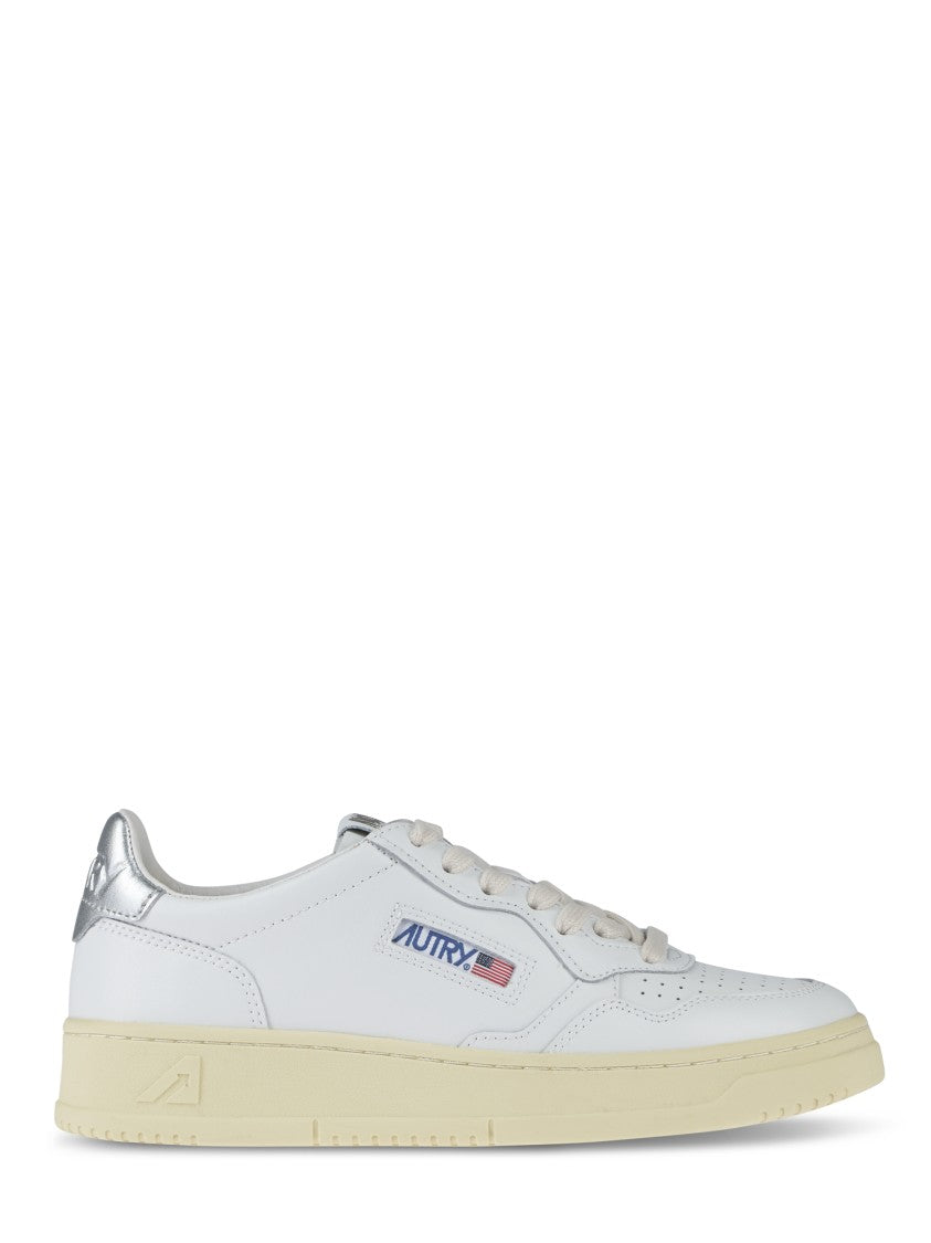 Autry Medalist Low-Top White/Silver Metallic Leather Sneakers