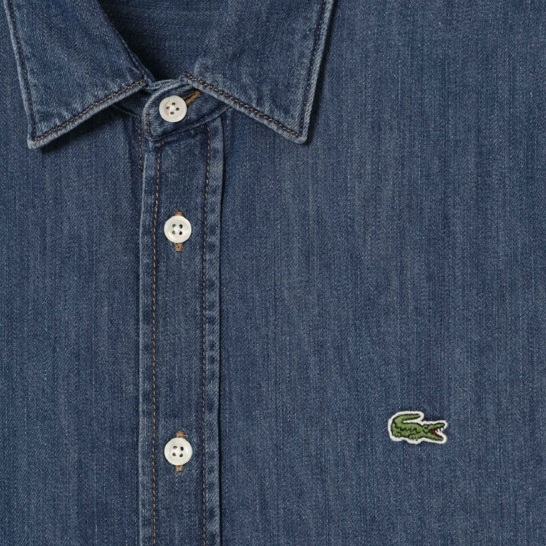 Lacoste Organic Cotton Denim Shirt Embroidered Crocodile