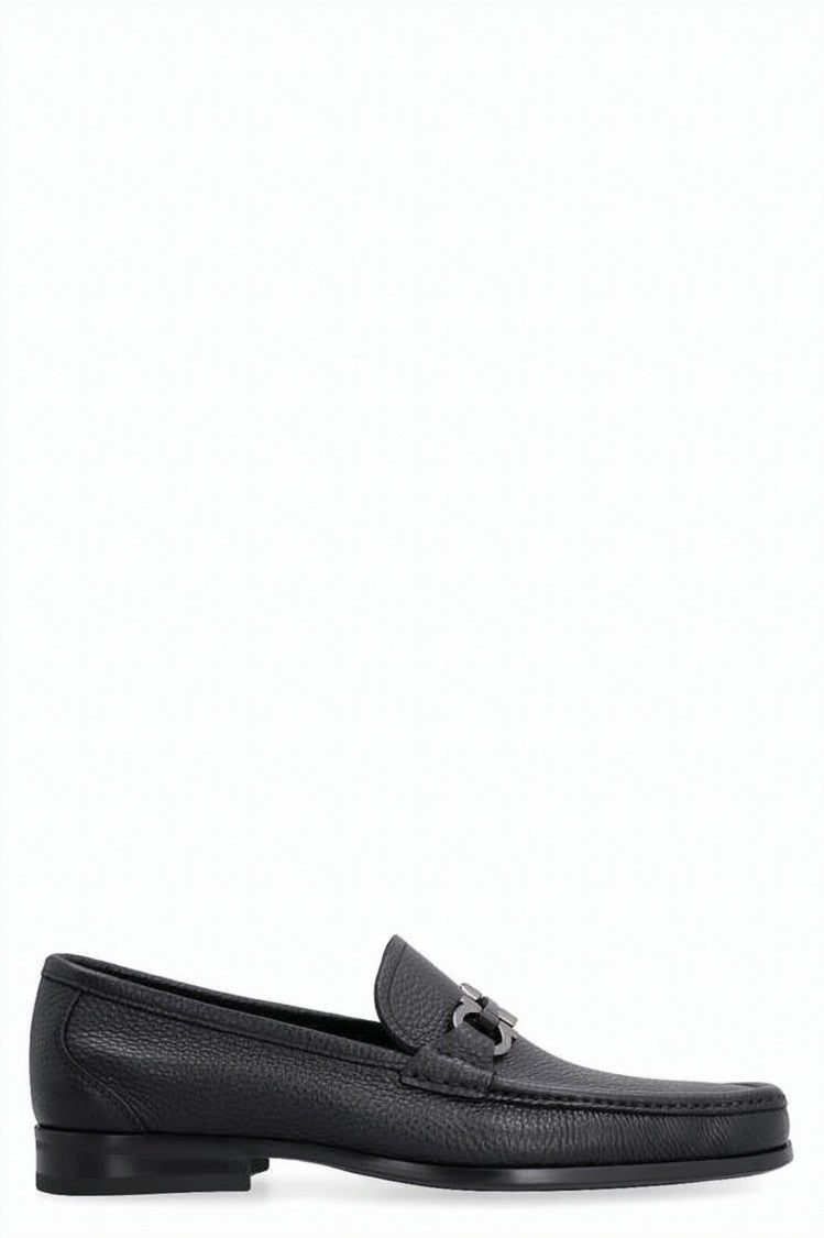 Salvatore Ferragamo Textured Leather Loafers With Metal Bit Detail