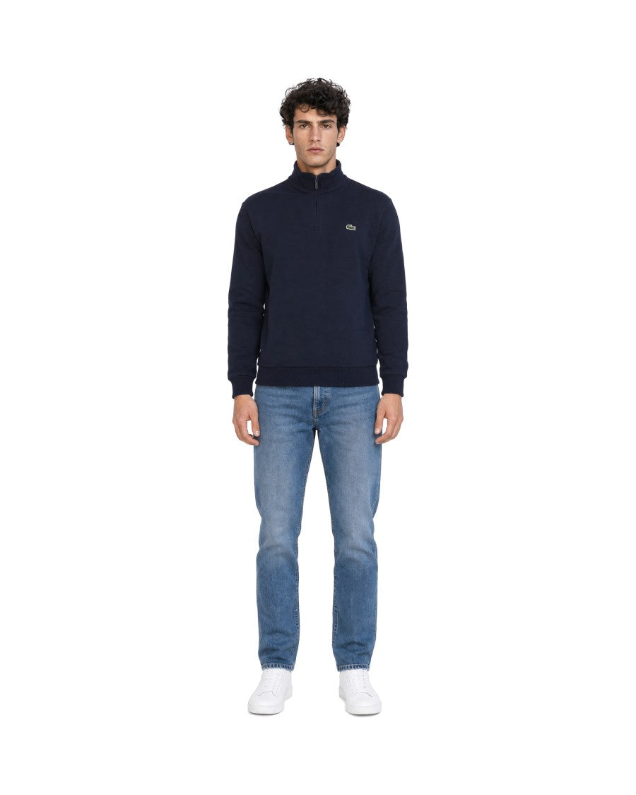 Lacoste Navy Blue Half-Zip Embroidered Logo Cotton-Blend Sweatshirt