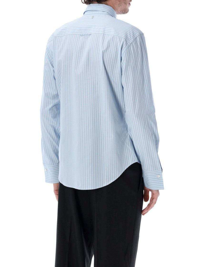 Ami Paris Ruffled Striped Cotton Long Shirt