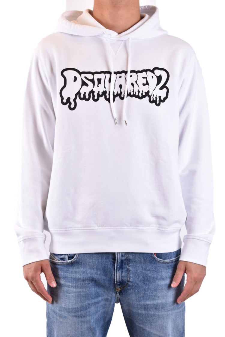 Dsquared2 White Cotton Drip-Logo Hoodie