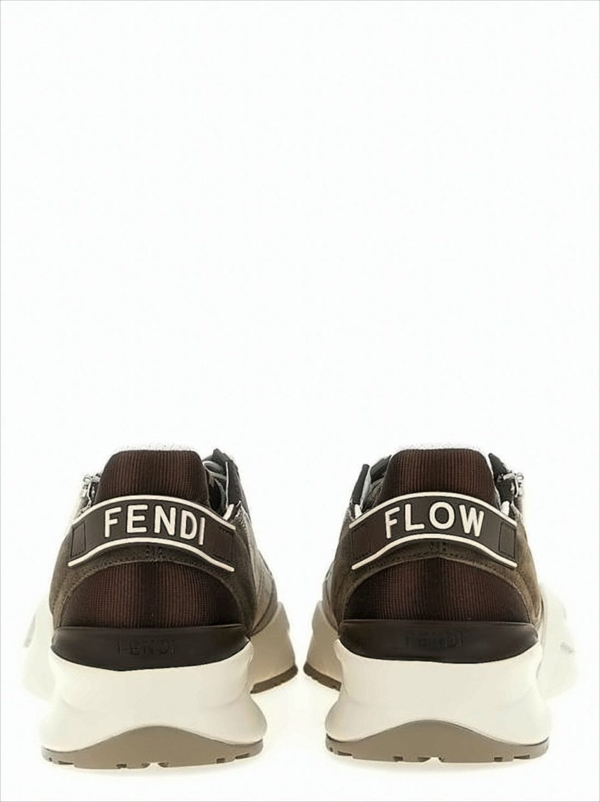 Fendi Calf Leather And Suede Sneakers With Side Zipper Detail