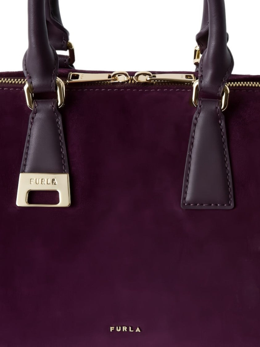 Furla Structured Rectangular Deep Plum Suede Handbag