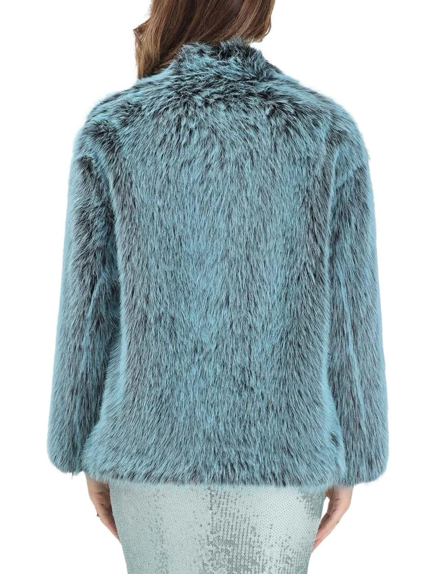 Patrizia Pepe Blue Polyester Faux Fur Coat