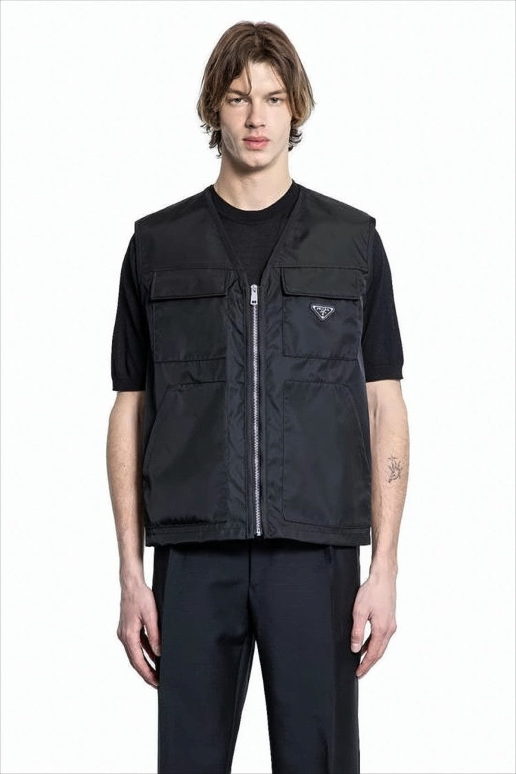 Prada Sleeveless Black Vest With Zipper Closure