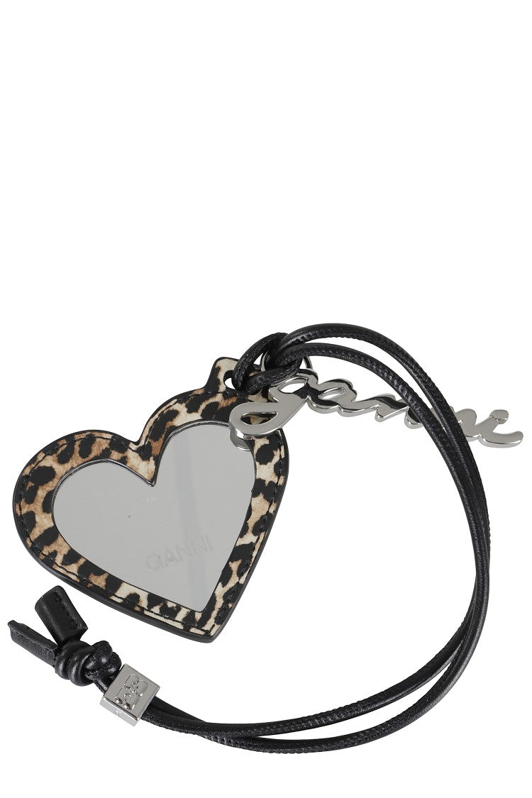 Ganni Heart-Shaped Mirror With Leopard Print