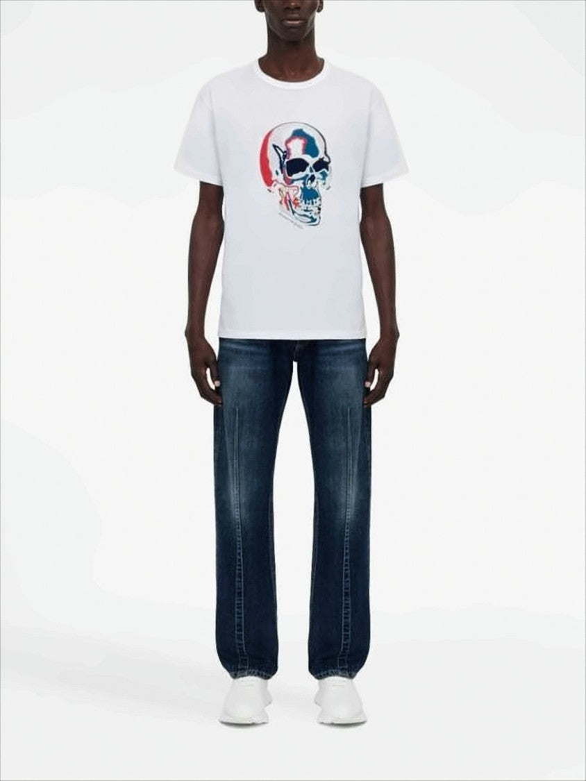 Alexander Mcqueen Short-Sleeved White Cotton T-Shirt With Bold Skull Graphic