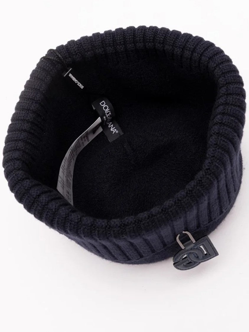 Dolce & Gabbana Berretto Black Ribbed Beanie Hat