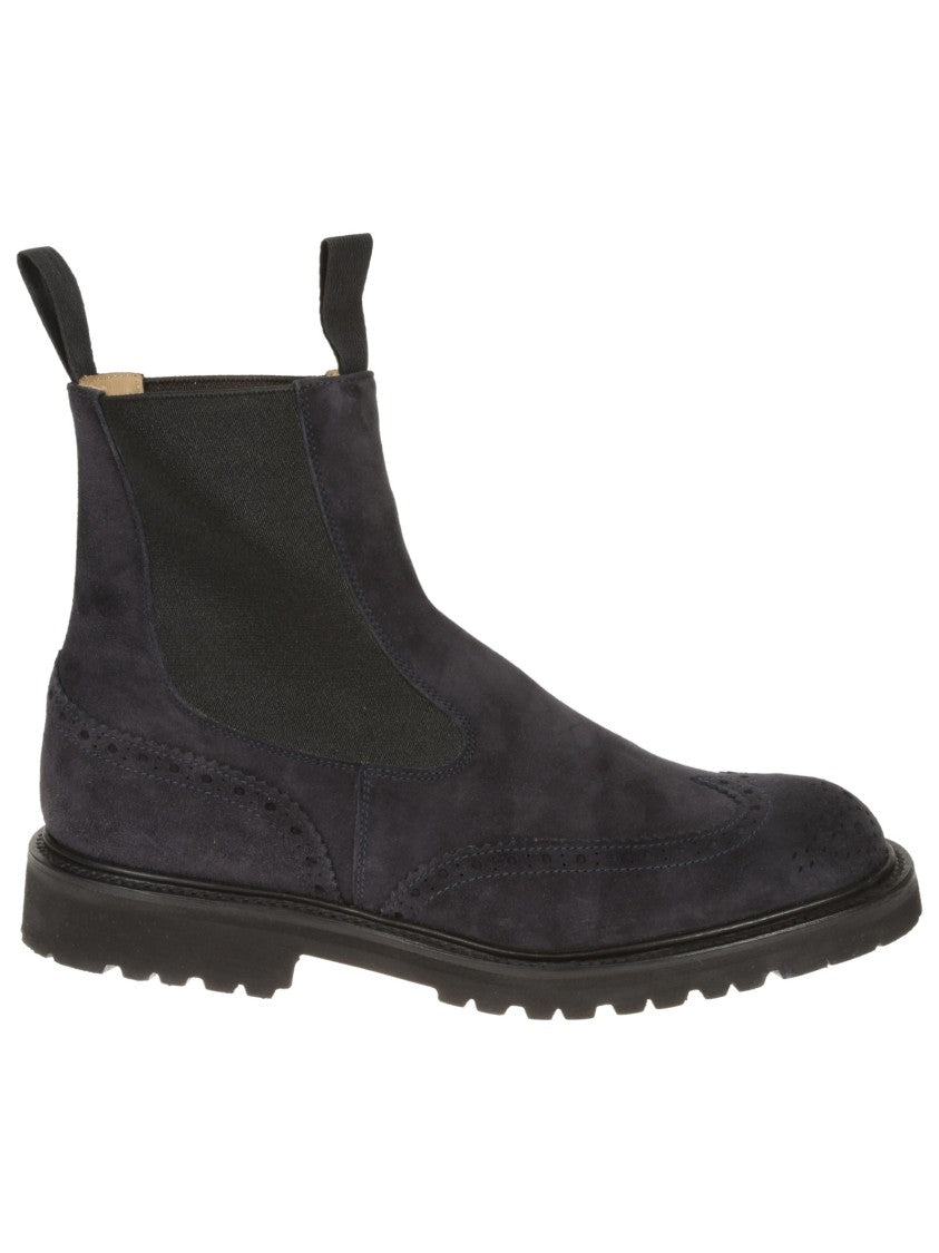 Tricker's Swallow Tail Chelsea Boot In Navy Suede
