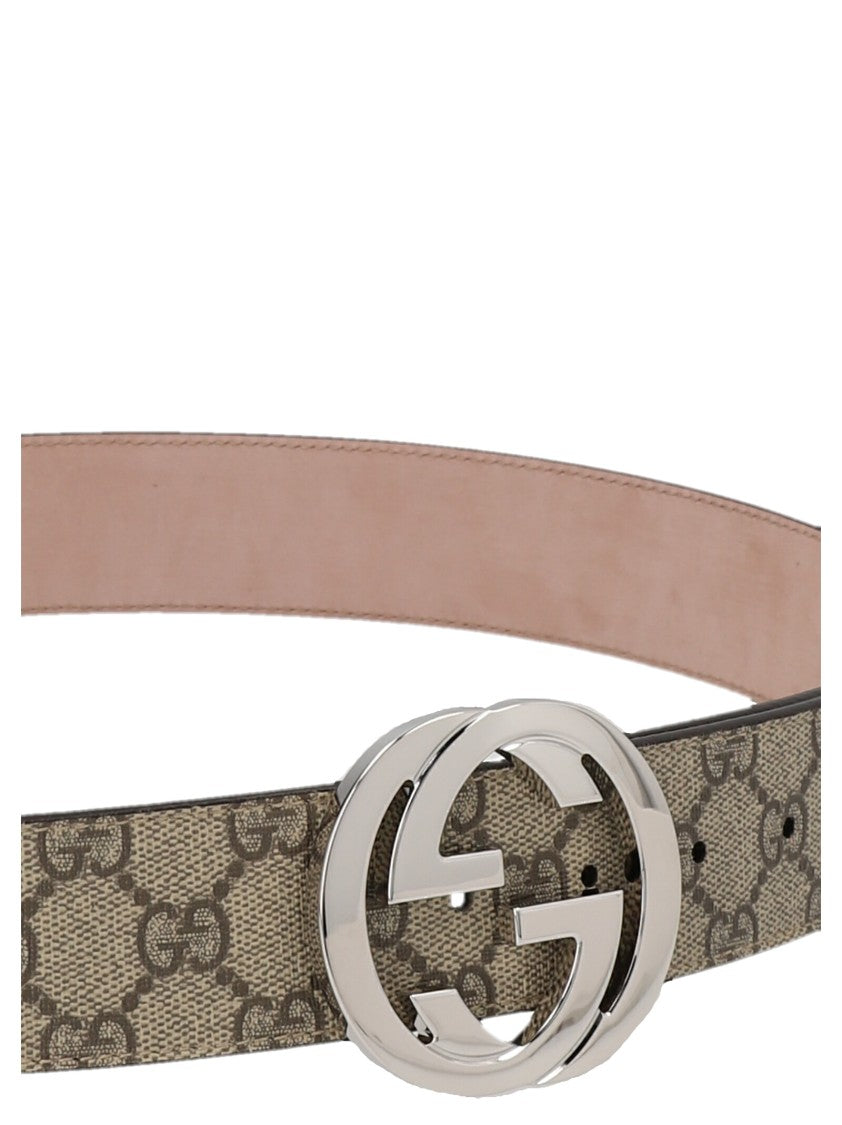 Gucci Gg Supreme Fabric Belt With Polished Metal Buckle