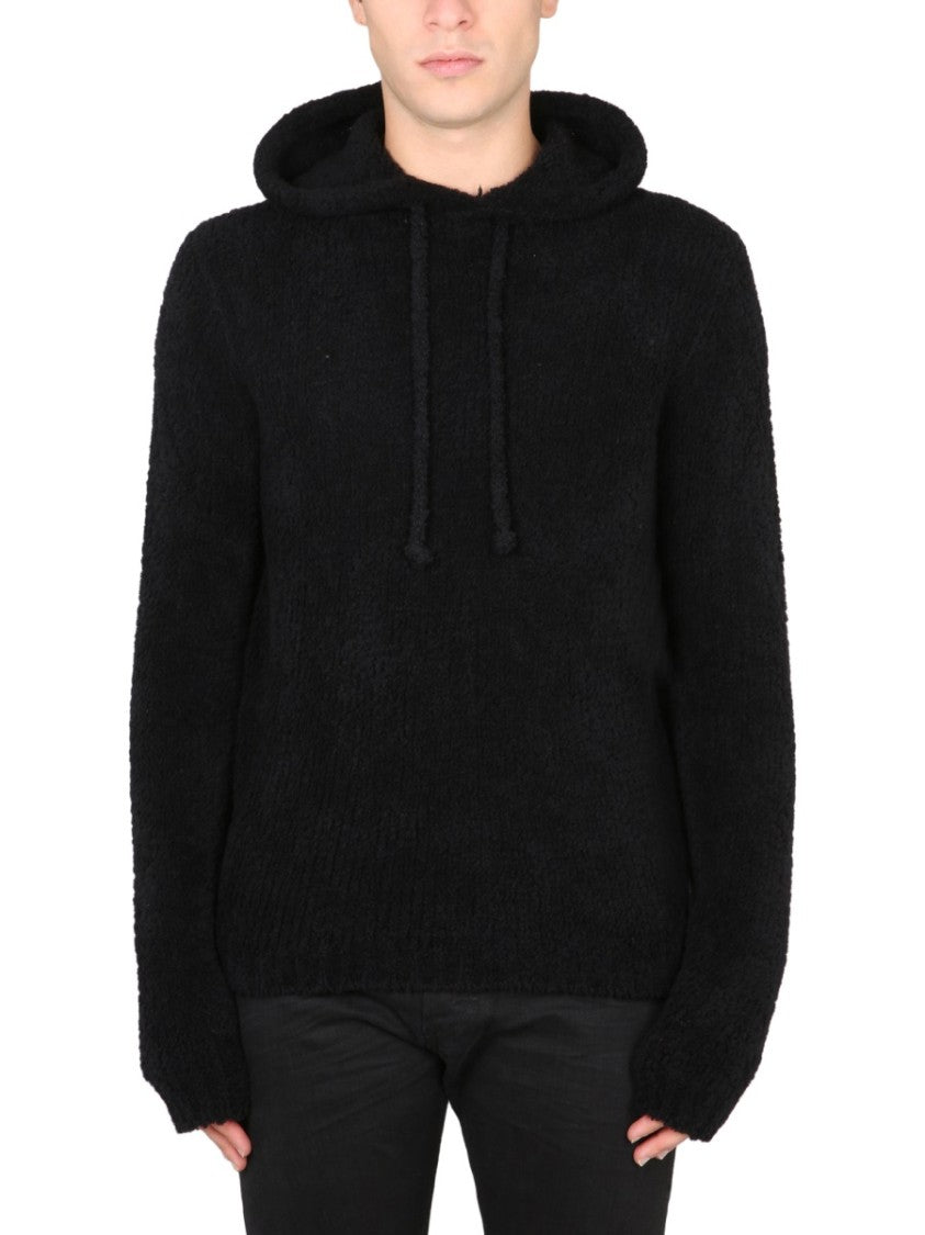 Ten C Black Textured Wool Hoodie