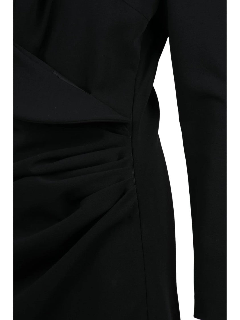 Magda Butrym Black Sculptural Draped Stretch Wool Midi Dress