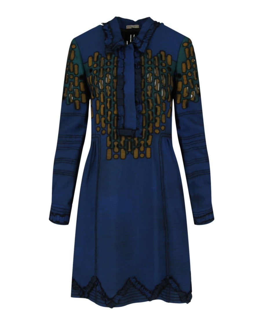 Bottega Veneta Collared Dress With Intricate Patterns And Snap Closure