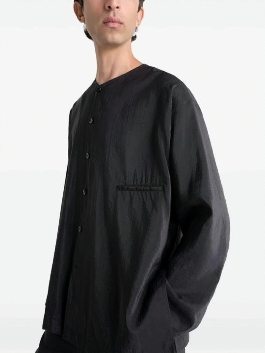 Lemaire Minimalist Black Silk Long-Sleeve Shirt With Refined Texture