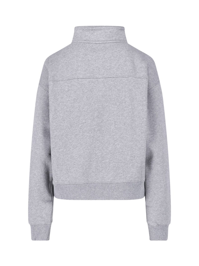 Sporty And Rich Grey High Collar Zip Cotton-Blend Sweatshirt
