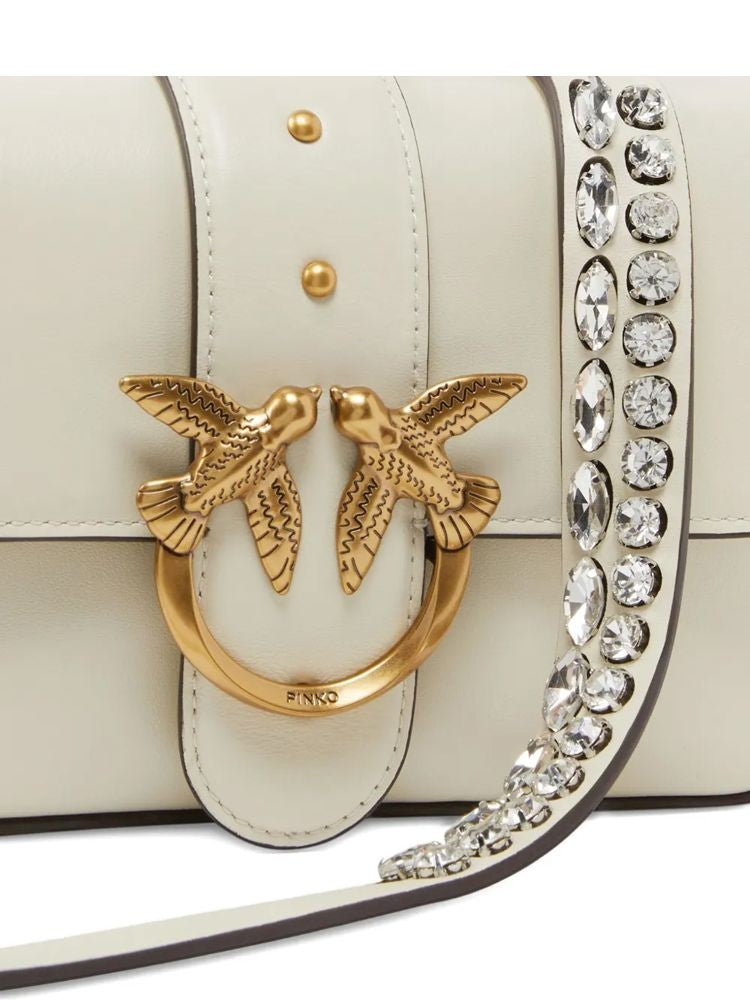 Pinko Mini Slouchy Shoulder Bag With Gold Emblem And Crystal Accents