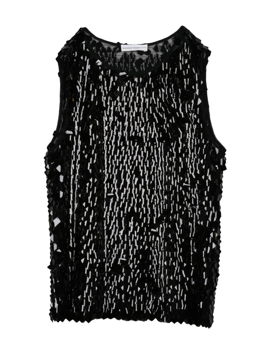 Niccolò Pasqualetti Black Sequined Sleeveless Top