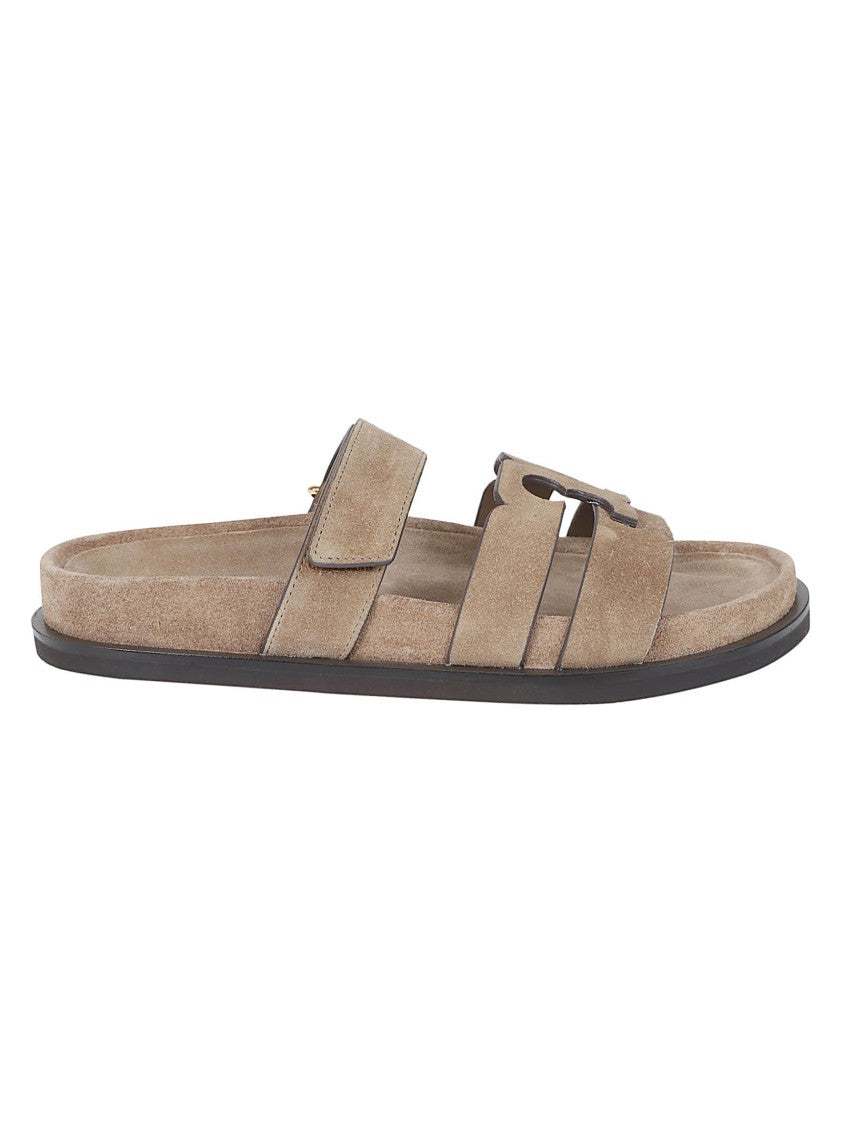 Tory Burch Suede Slip-On Sandals With Hook-And-Loop Closure