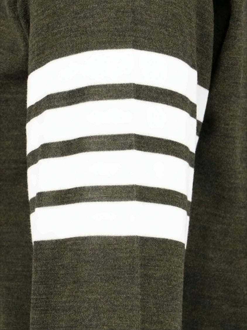 Thom Browne Crew Neck Merino Wool Sweater With Striped Detail
