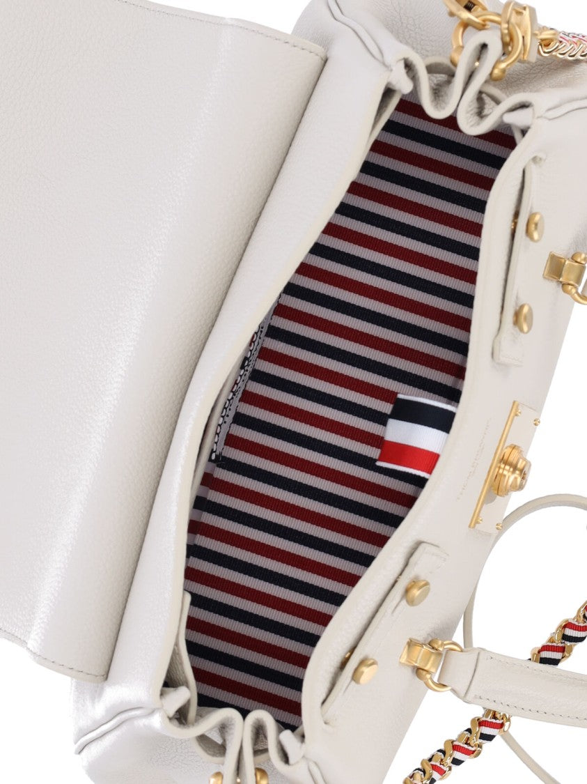 Thom Browne Bolton White Leather Studded Small Tote Bag