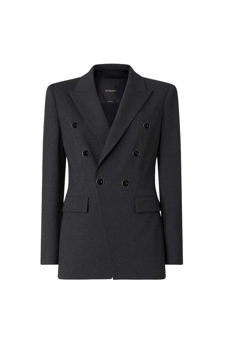Pinko Grey Viscose-Nylon Blend Double-Breasted Blazer