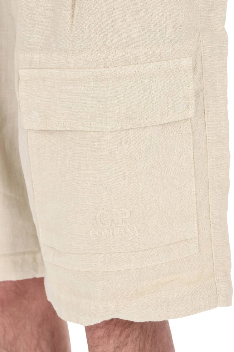 C.P. Company Cream Sak Linen Cargo Shorts