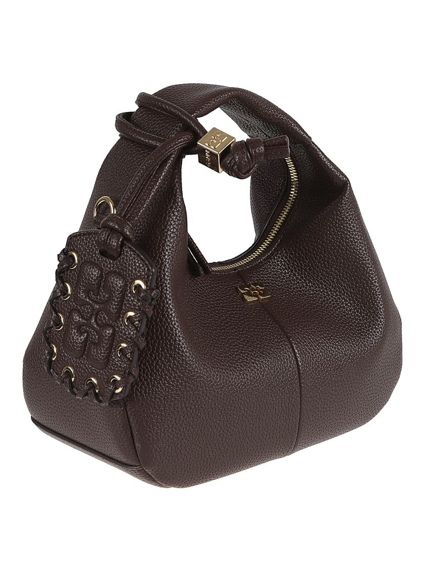 Ganni Soft-Structured Pebbled Brown Bag With Detachable Strap