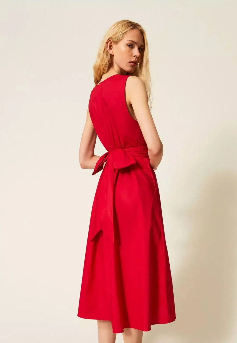 Twin-Set Sleeveless Midi Dress With Deep V-Neckline