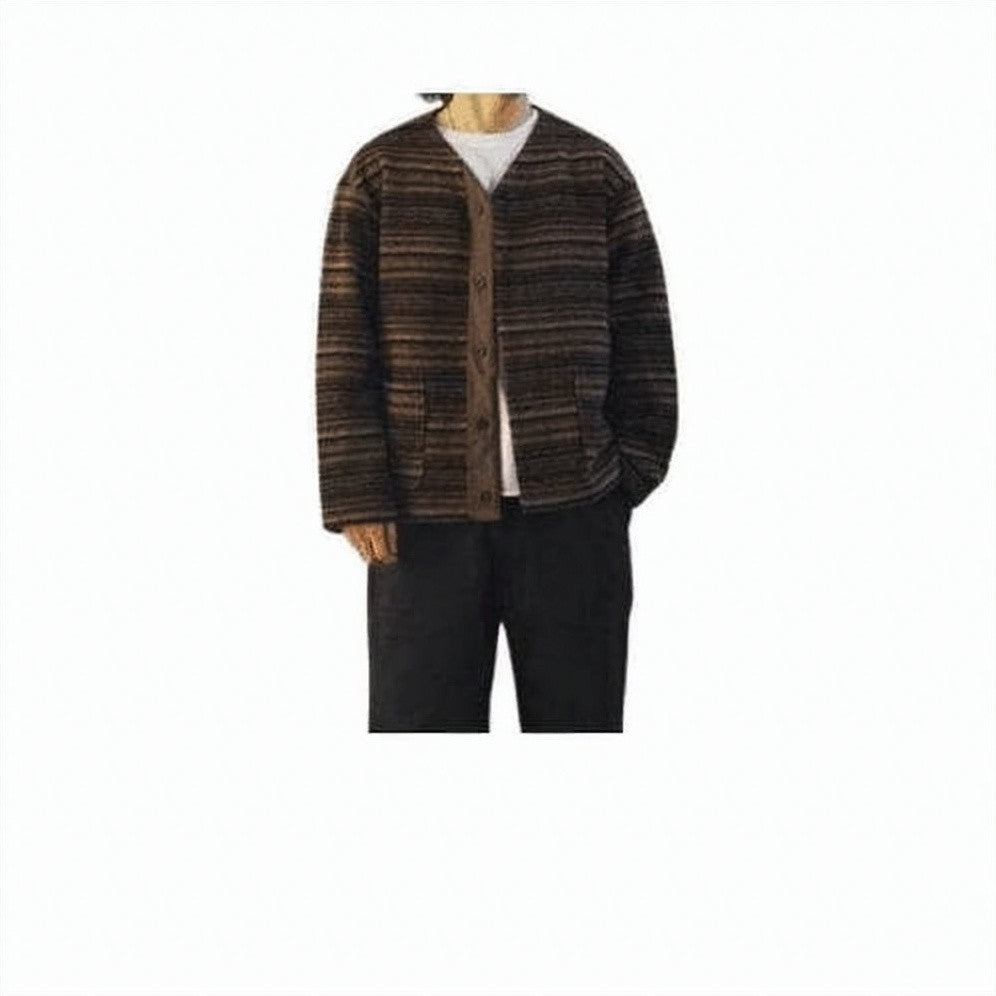 Engineered Garments Horizontal Striped Knit Cardigan With Button-Up Front