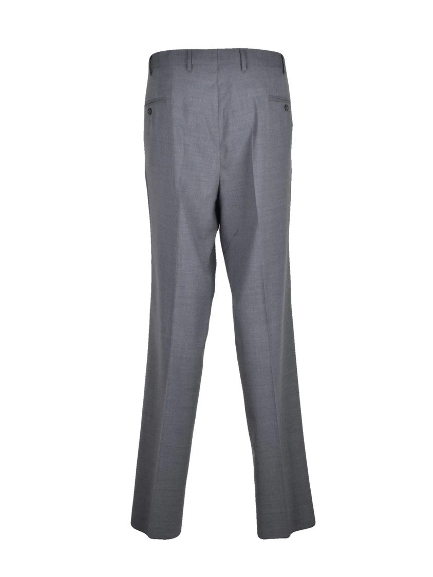 Lebole Grey Wool-Blend Zip Formal Pants