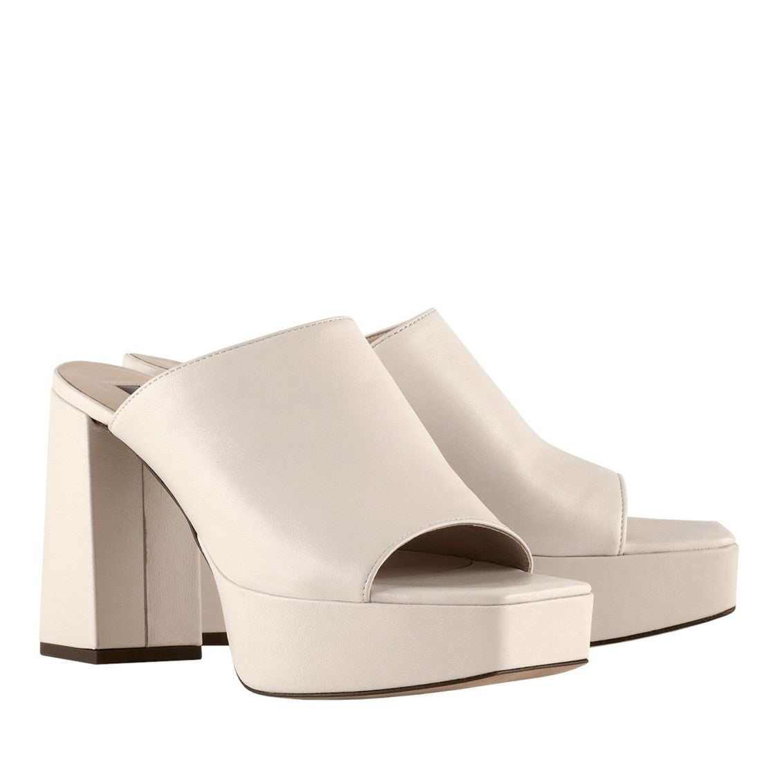 Högl White Carey High Block Heel Platform Leather Sandals