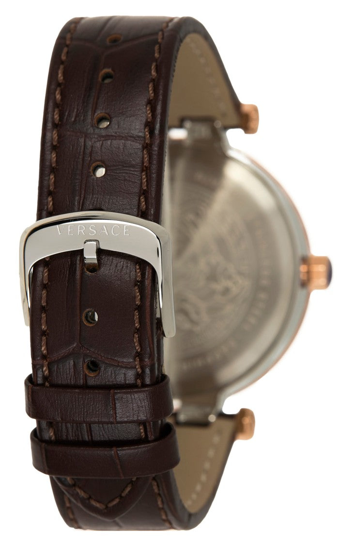 Versace V-Race Timepiece With Black Dial And Textured Leather Strap